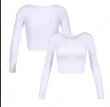 Women Grey Long Sleeve Crop Top Round Neck