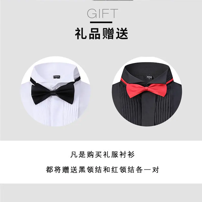 Men's White Bow Tie Long Sleeve Shirt with Red Tie - Image 5
