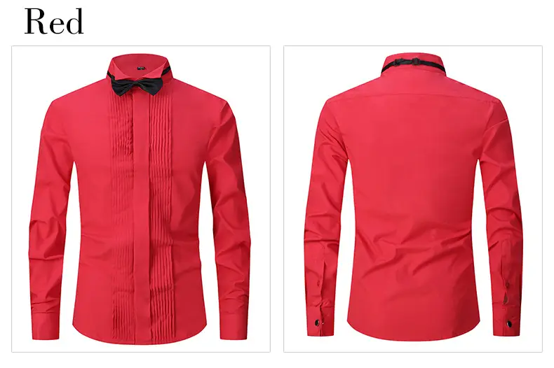 Men's White Bow Tie Long Sleeve Shirt with Red Tie — feature 10