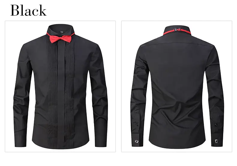 Men's White Bow Tie Long Sleeve Shirt with Red Tie — feature 11
