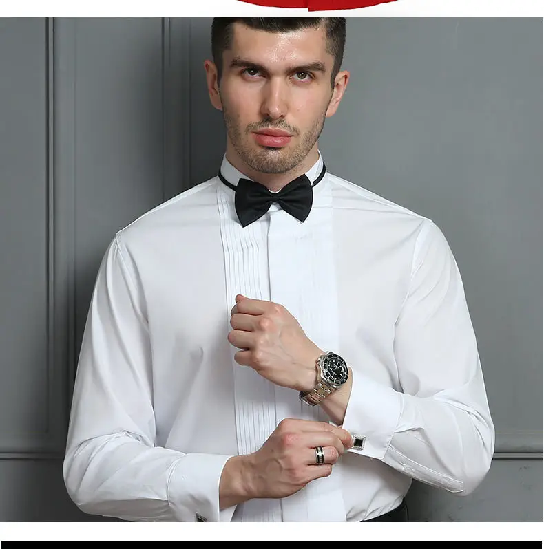 Men's White Bow Tie Long Sleeve Shirt with Red Tie — feature 2