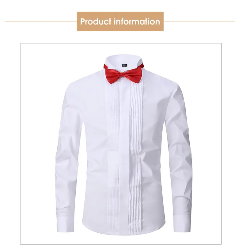 Men's White Bow Tie Long Sleeve Shirt with Red Tie — feature 8
