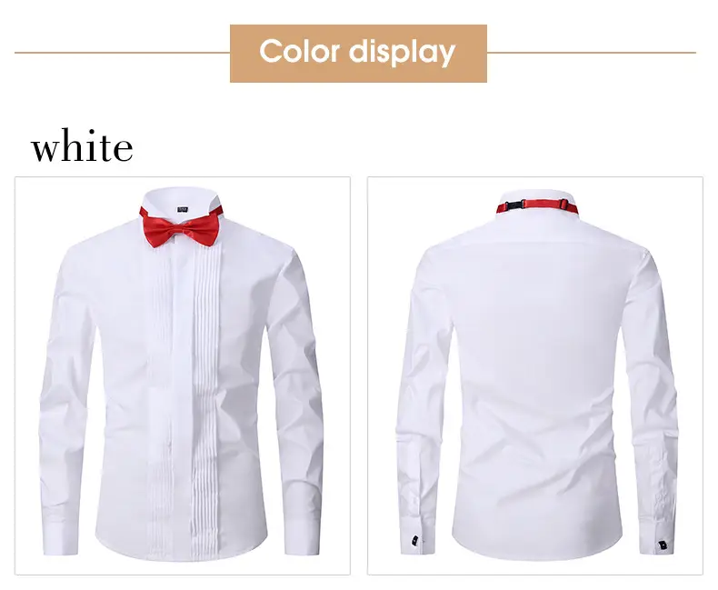 Men's White Bow Tie Long Sleeve Shirt with Red Tie — feature 9
