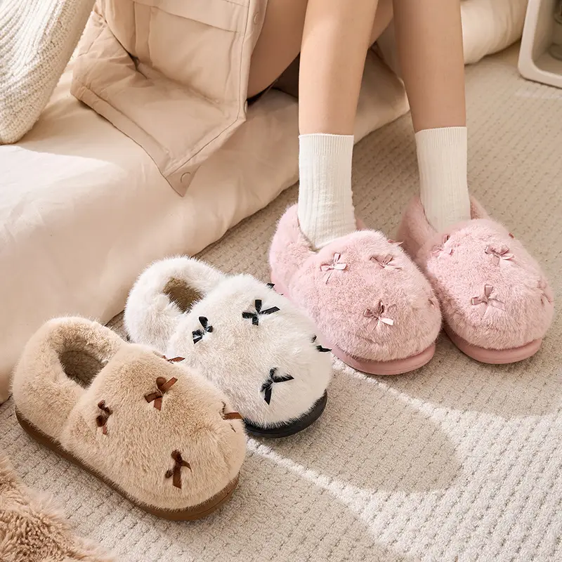 Women Winter Indoor Fur Slippers Pink