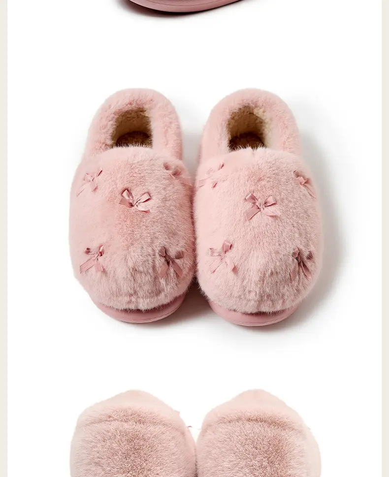 Women Winter Indoor Fur Slippers Pink — feature 16