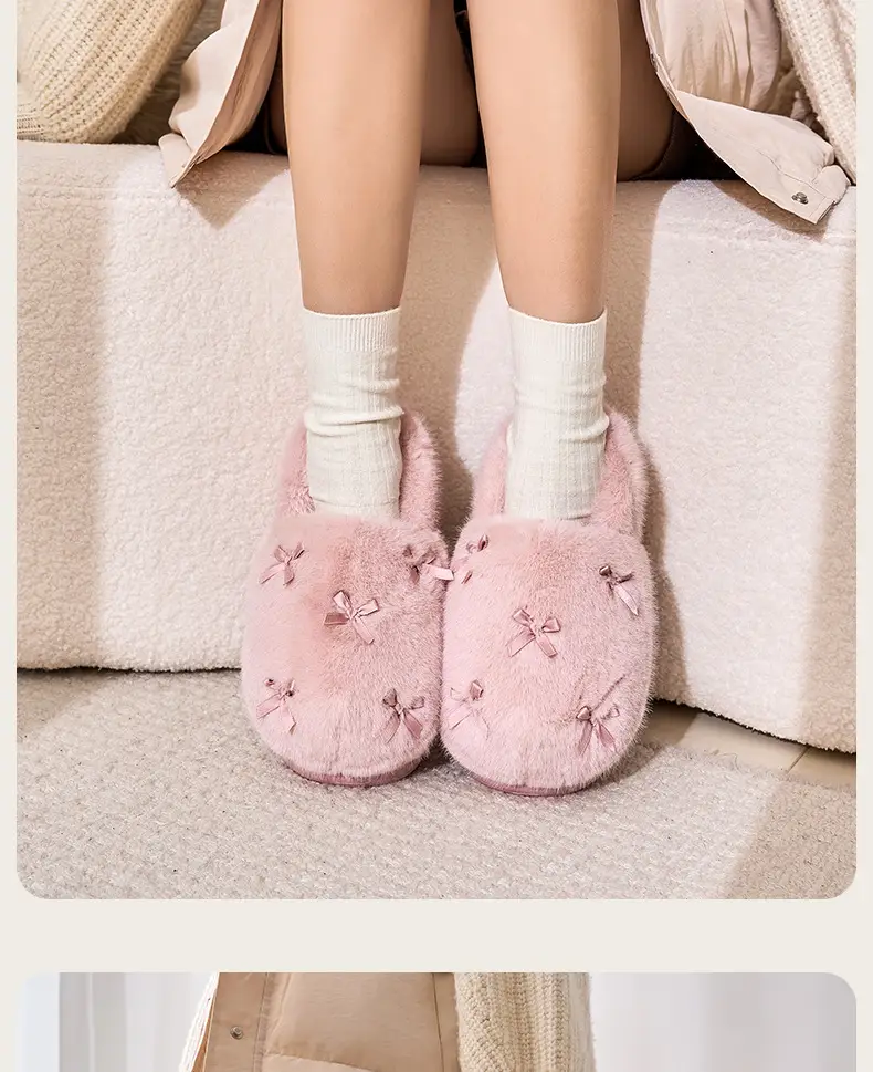 Women Winter Indoor Fur Slippers Pink — feature 19