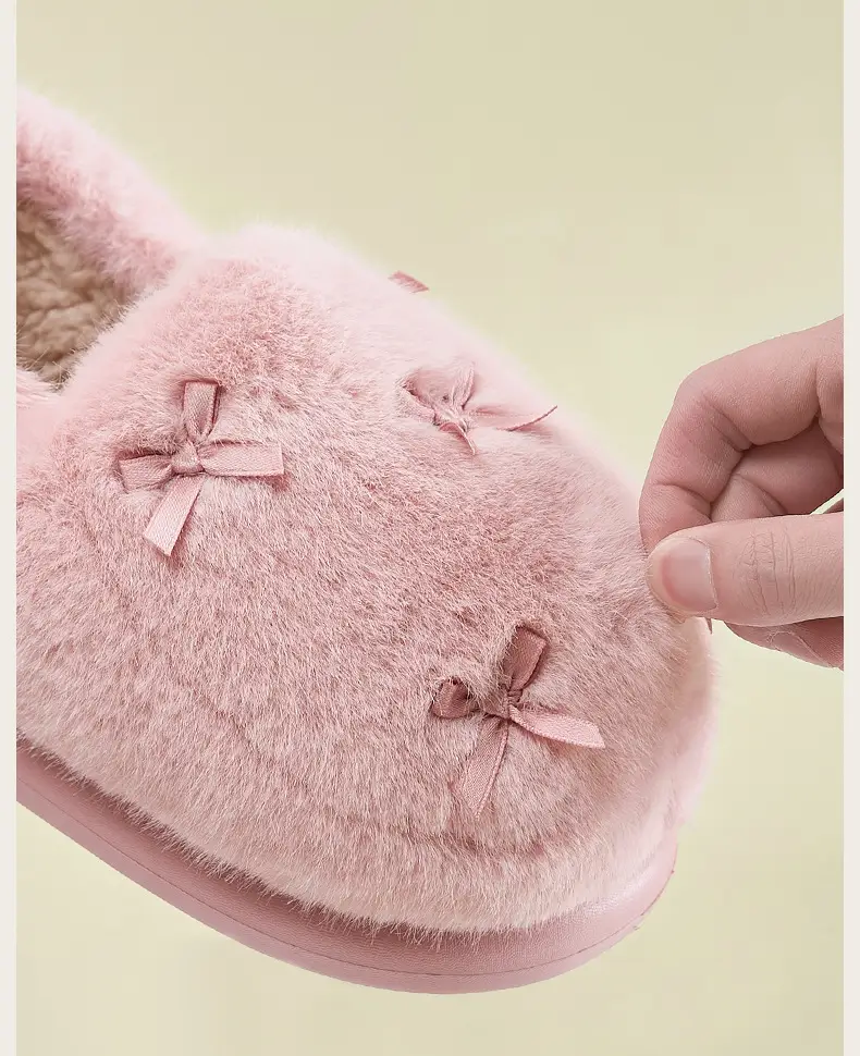 Women Winter Indoor Fur Slippers Pink — feature 9