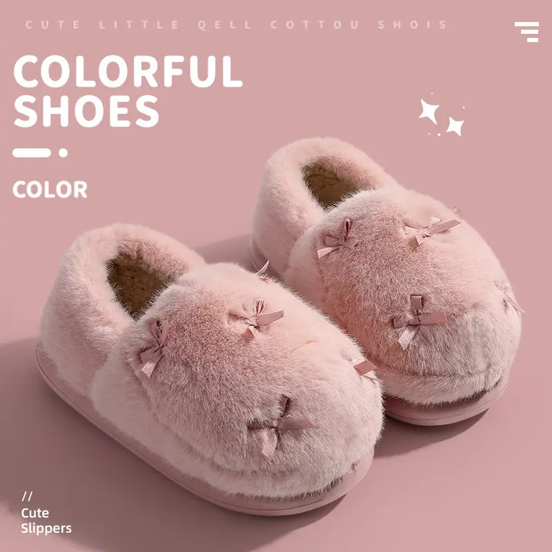 Women Winter Indoor Fur Slippers Pink