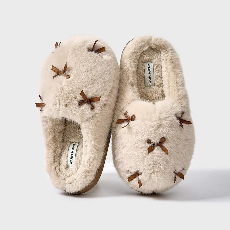 Stuffed Cotton Shoes for Women in Winter Indoor Household Thick-Soled Fur Slippers for Autumn and Winter Home Warm Home Bag Heel Cotton Slippers - Image 4