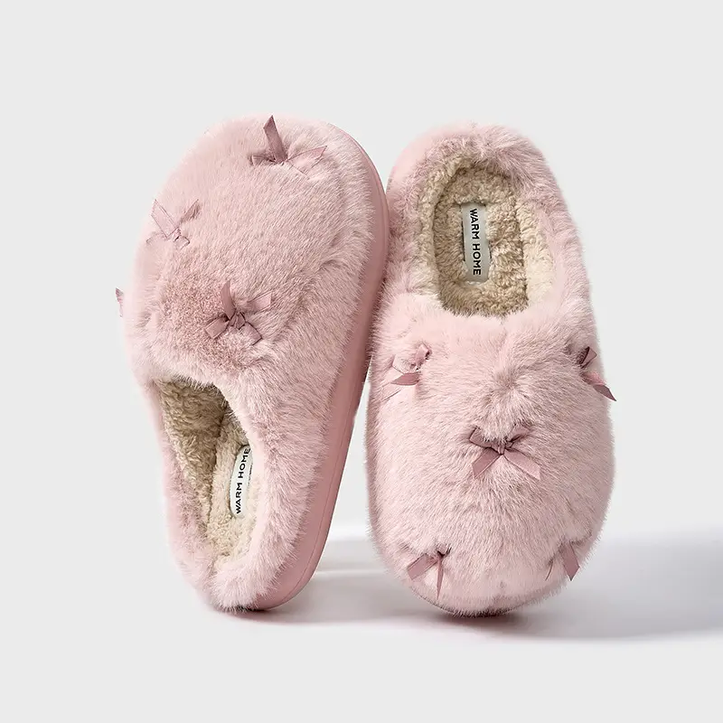 Stuffed Cotton Shoes for Women in Winter Indoor Household Thick-Soled Fur Slippers for Autumn and Winter Home Warm Home Bag Heel Cotton Slippers - Image 6