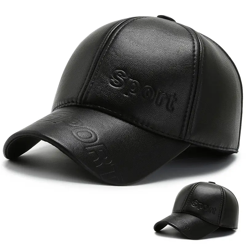Men's Black Leather Peaked Cap with Warm Ear Muffs - Image 2