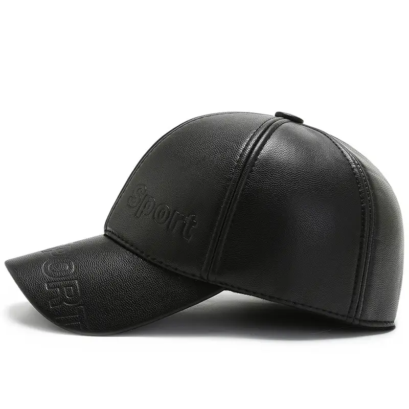 Men's Black Leather Peaked Cap with Warm Ear Muffs - Image 4