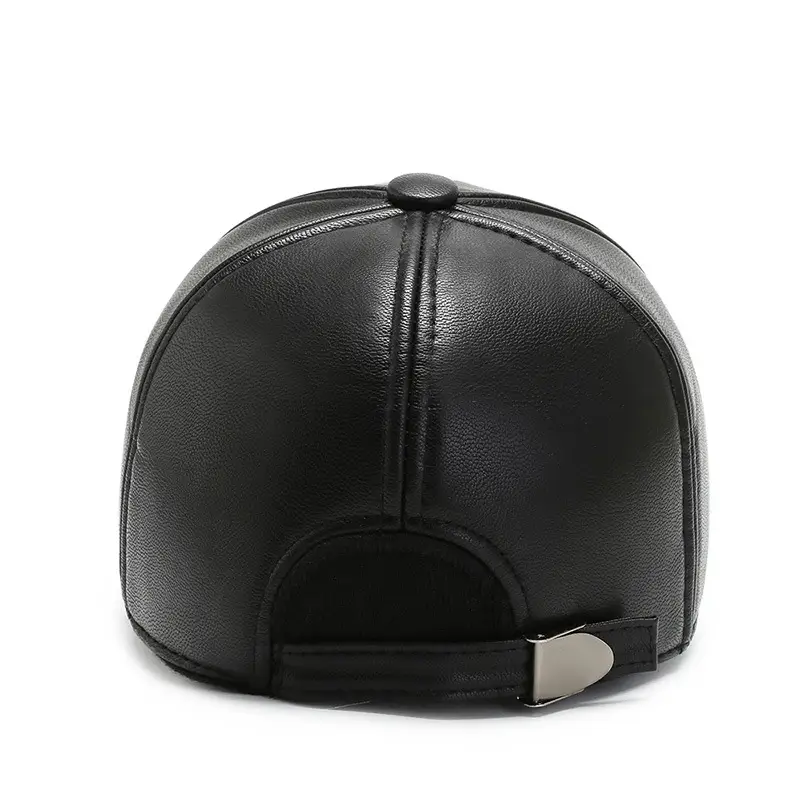 Men's Black Leather Peaked Cap with Warm Ear Muffs - Image 5
