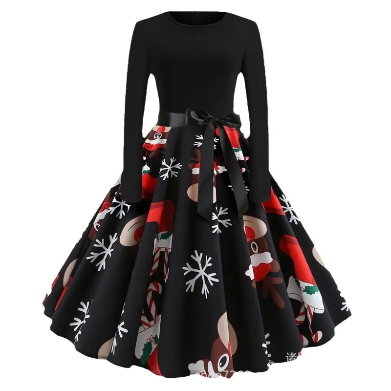 Black Snowman Print Skirt Dress Large Quantity - Image 18