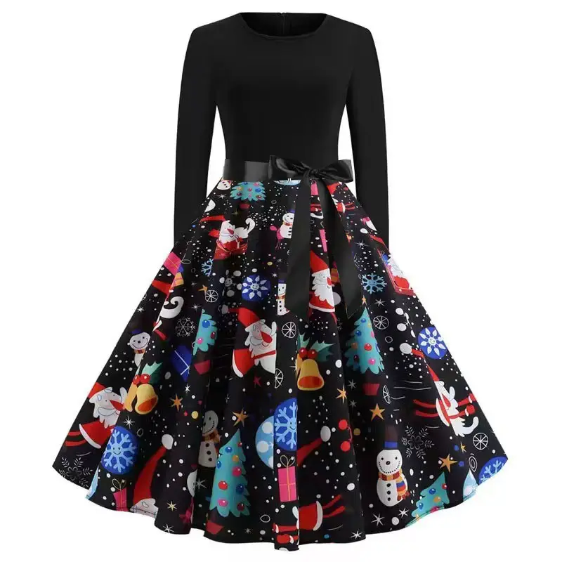 Black Snowman Print Skirt Dress Large Quantity - Image 11