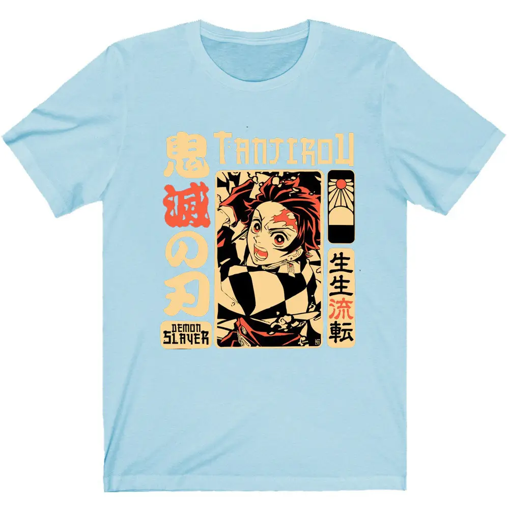 Men's Cross-Brand Anime T-Shirt Light Blue Demon Slayer Print - Image 5