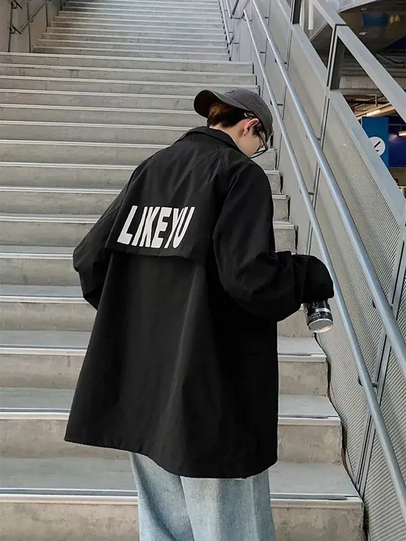Men's Grey Korean Style Baseball Jacket Spring Coat - Image 7