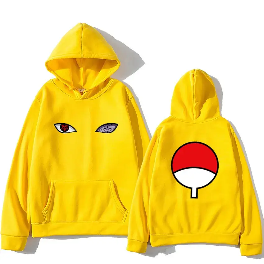 Men's Naruto Sasuke Eye Print Hoodie Yellow - Image 15