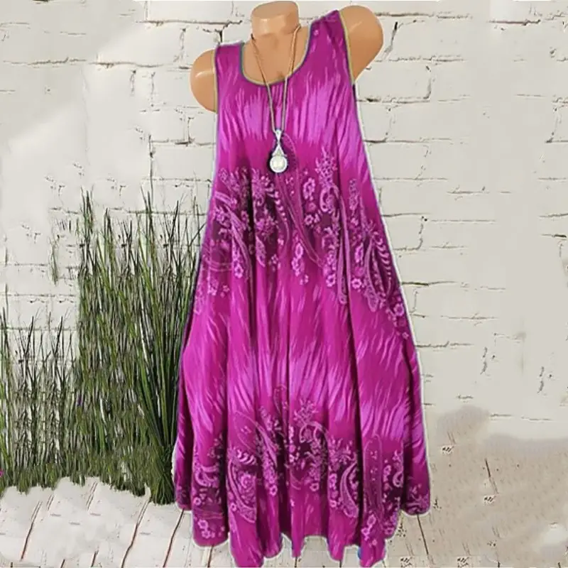 Blue Digital Print Sleeveless Maxi Dress for Women