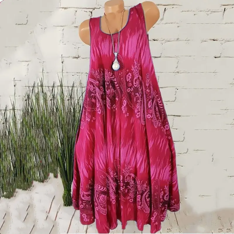 Blue Digital Print Sleeveless Maxi Dress for Women