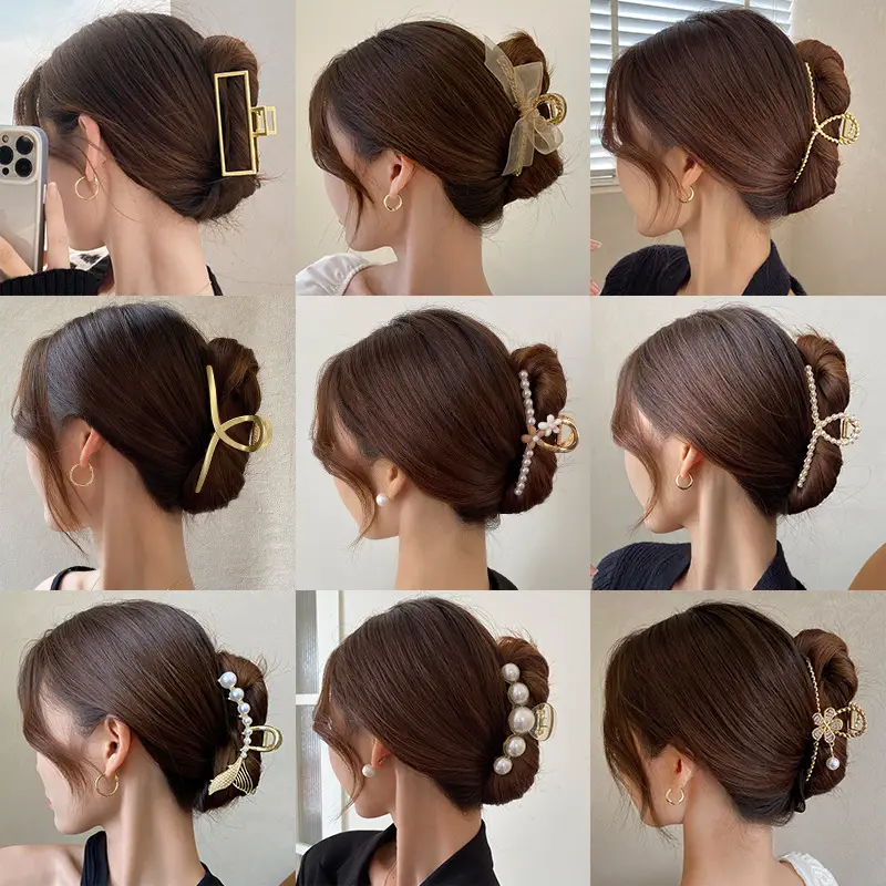 Pearl Flower Hair Clip 11cm Metal Grab - Image 44
