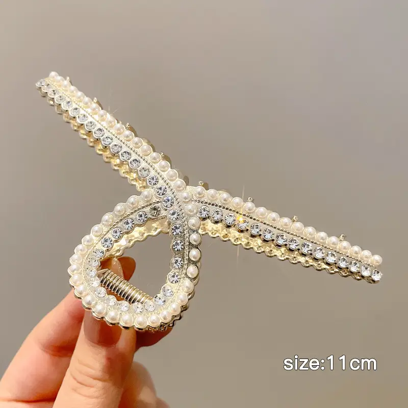 Pearl Flower Hair Clip 11cm Metal Grab - Image 9