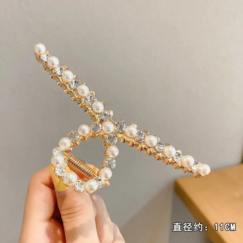 Pearl Flower Hair Clip 11cm Metal Grab - Image 15