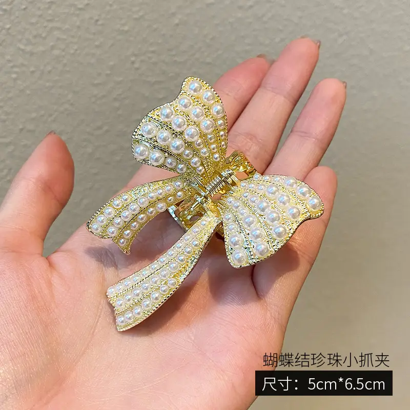 Pearl Flower Hair Clip 11cm Metal Grab - Image 18