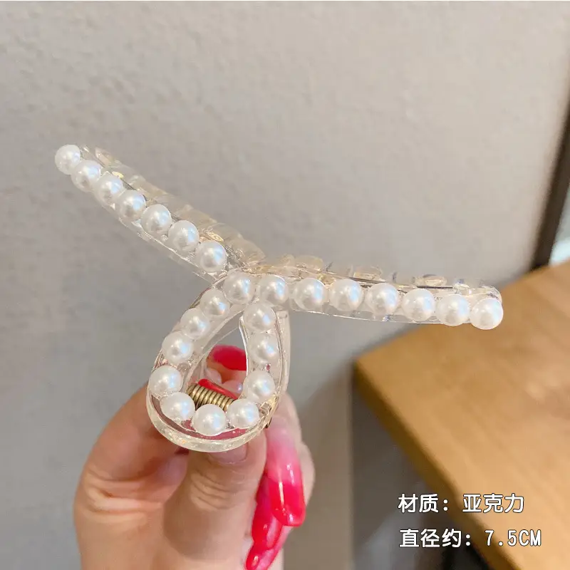 Pearl Flower Hair Clip 11cm Metal Grab - Image 23