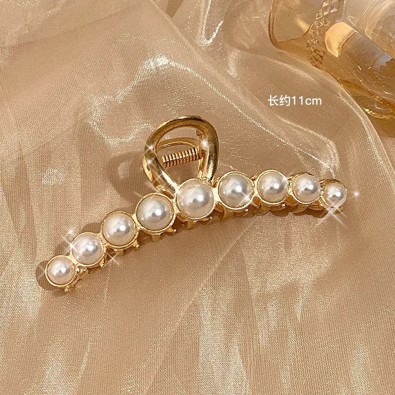 Pearl Flower Hair Clip 11cm Metal Grab - Image 24