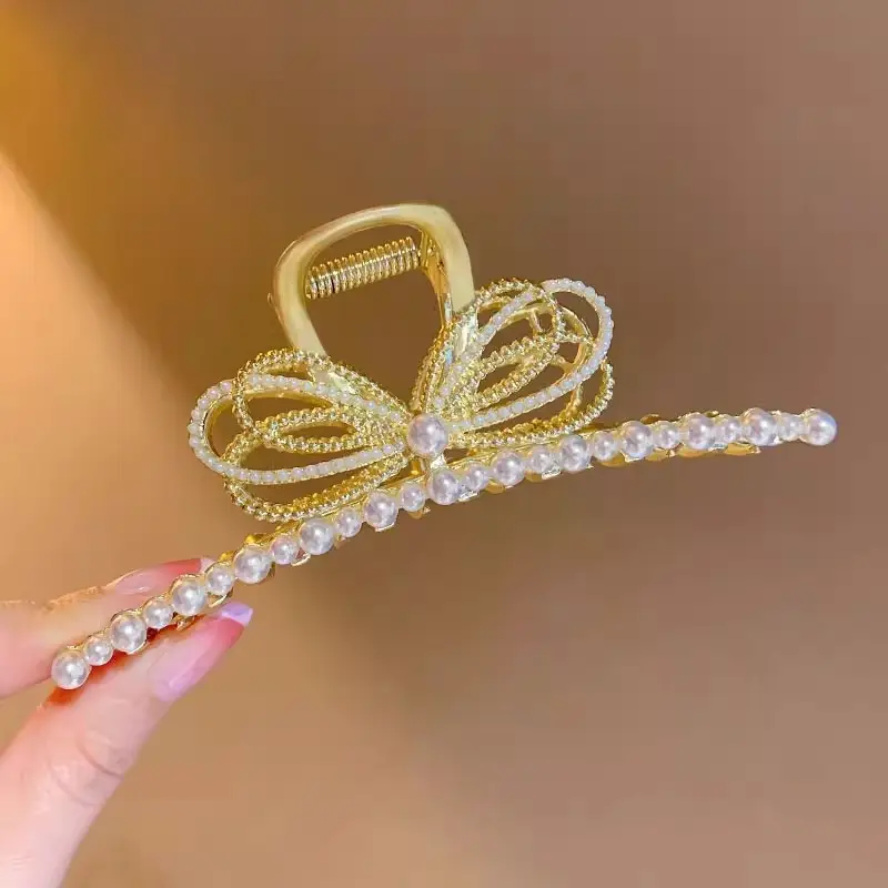 Pearl Flower Hair Clip 11cm Metal Grab - Image 28