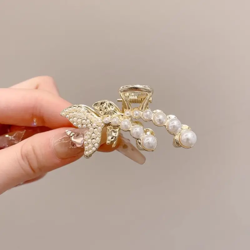 Pearl Flower Hair Clip 11cm Metal Grab - Image 30