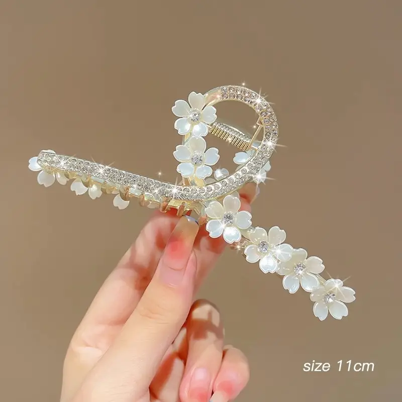 Pearl Flower Hair Clip 11cm Metal Grab - Image 7