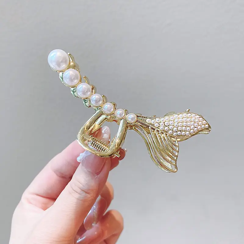 Pearl Flower Hair Clip 11cm Metal Grab - Image 8