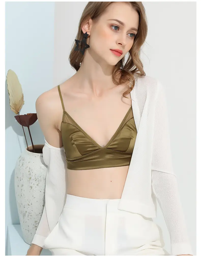 Tangge French Style Silk Bra Without Steel Ring Glossed Silk Satin Mulberry Silk Underwear Thin Sexy Breast Pad Without Bump — feature 12