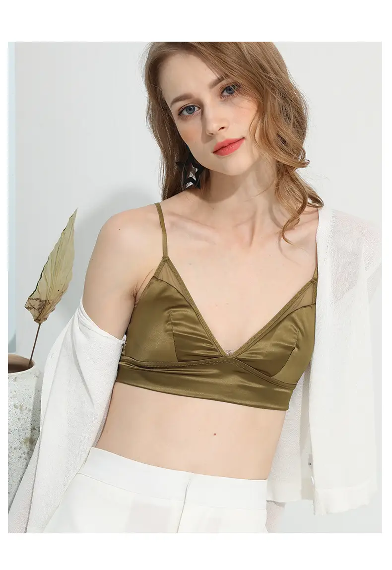Tangge French Style Silk Bra Without Steel Ring Glossed Silk Satin Mulberry Silk Underwear Thin Sexy Breast Pad Without Bump — feature 14
