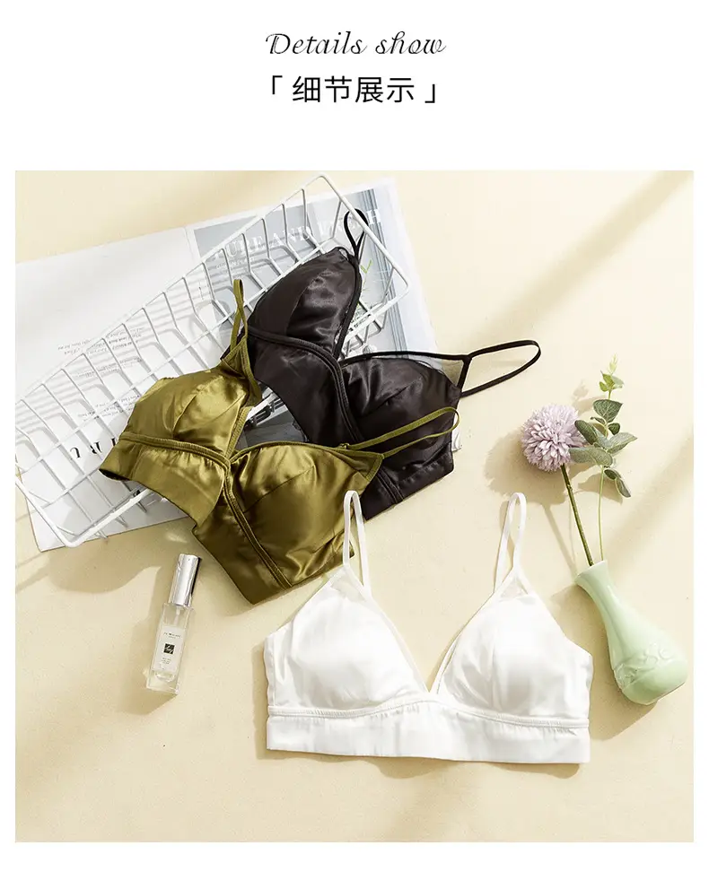 Tangge French Style Silk Bra Without Steel Ring Glossed Silk Satin Mulberry Silk Underwear Thin Sexy Breast Pad Without Bump — feature 18