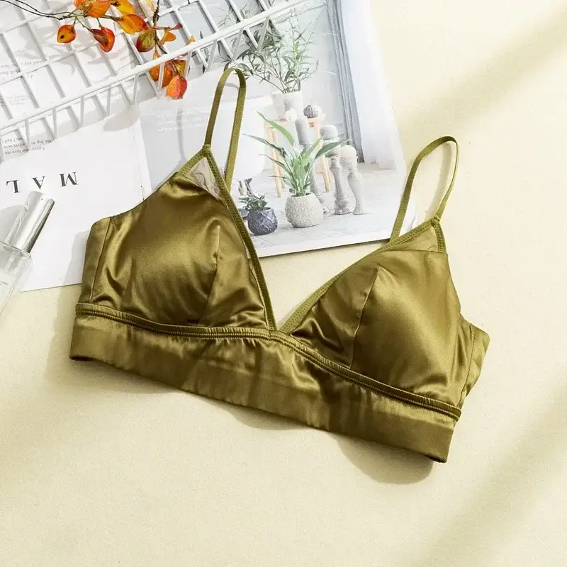 Tangge French Style Silk Bra Without Steel Ring Glossed Silk Satin Mulberry Silk Underwear Thin Sexy Breast Pad Without Bump