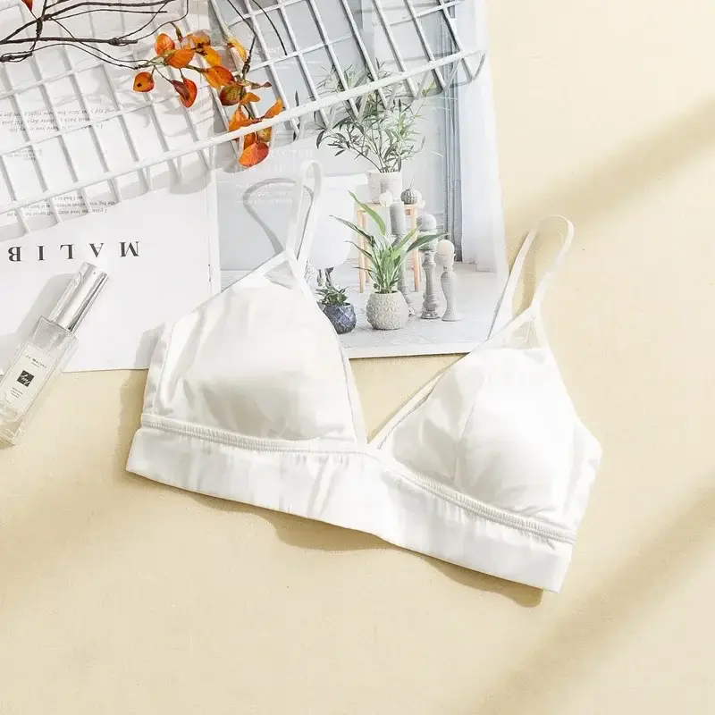 Tangge French Style Silk Bra Without Steel Ring Glossed Silk Satin Mulberry Silk Underwear Thin Sexy Breast Pad Without Bump
