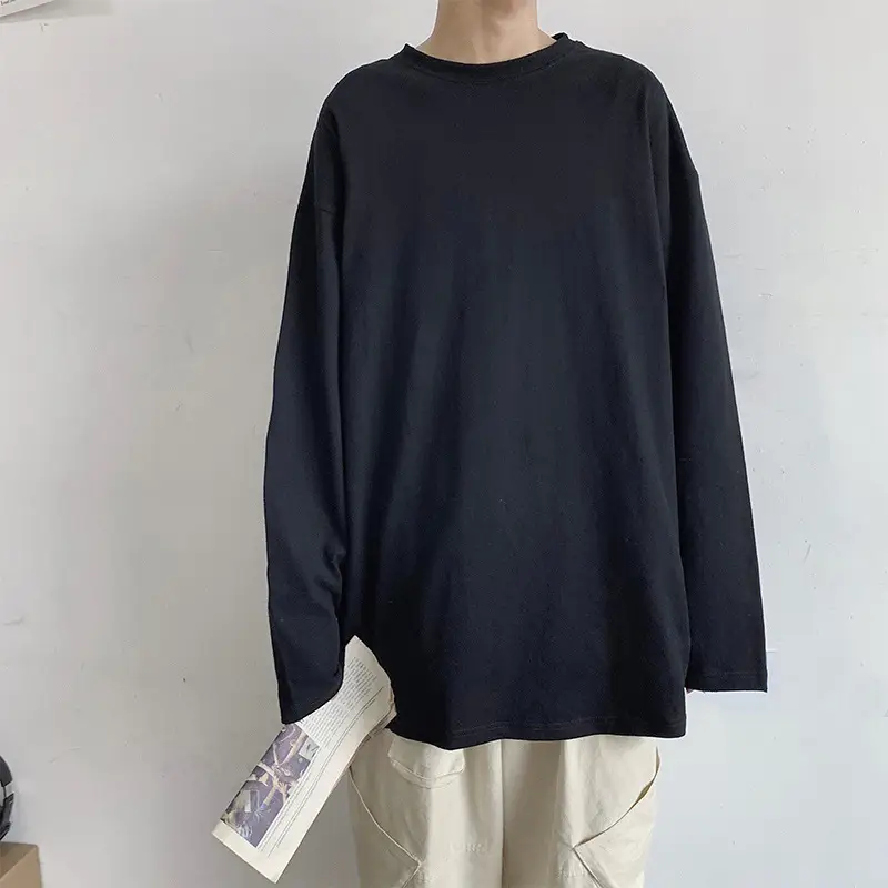Men's Long Sleeve Black T-Shirt Solid Color - Image 4