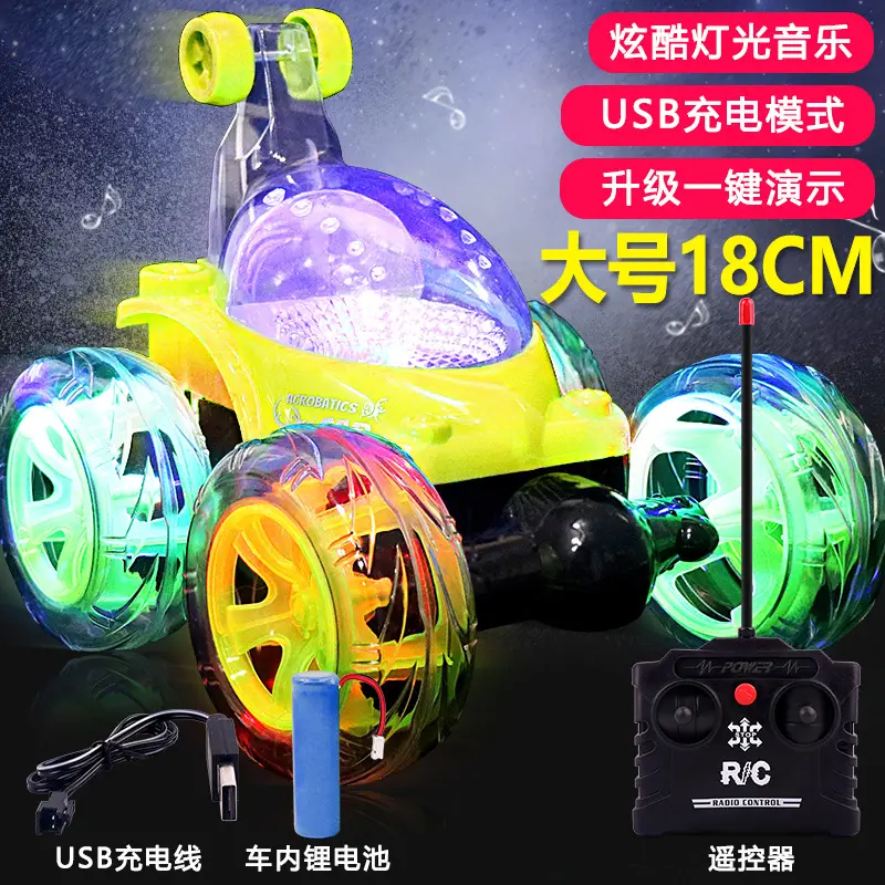 Cross-border charging remote control stunt dump truck large light music 360 degree roll remote control car toys wholesale