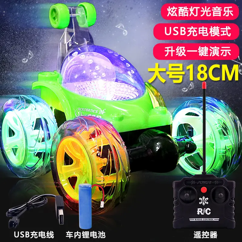 Cross-border charging remote control stunt dump truck large light music 360 degree roll remote control car toys wholesale