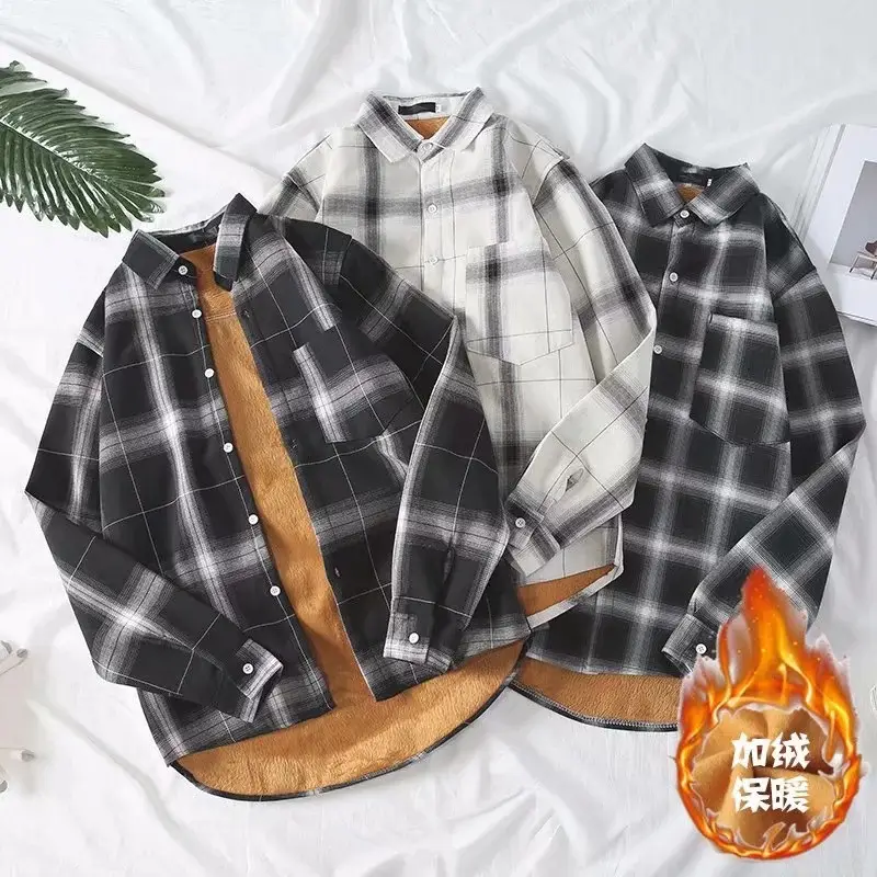 Winter Plaid Long Sleeve Men's Fleece Lined Jacket - Image 5