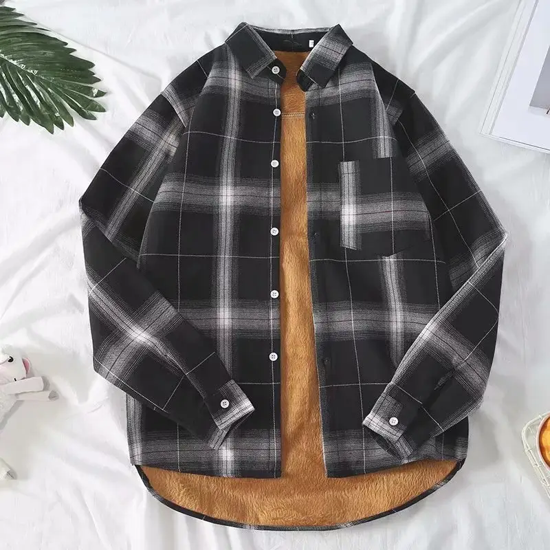 Winter Plaid Long Sleeve Men's Fleece Lined Jacket - Image 6