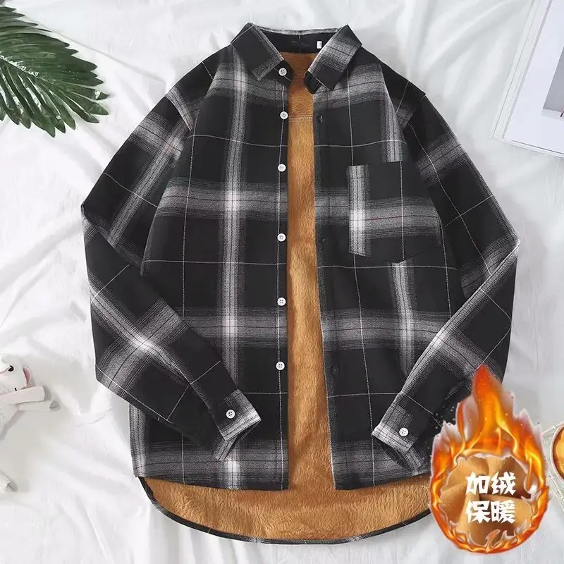 Winter Plaid Long Sleeve Men's Fleece Lined Jacket - Image 2