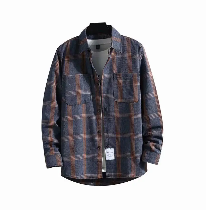 Men's Plaid Fleece Lined Jacket Blue White Long Sleeve - Image 6