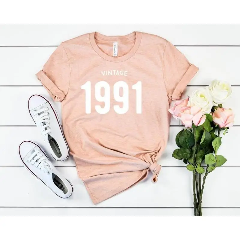 Vintage 1991 Printed T-Shirt for Women Peach - Image 2