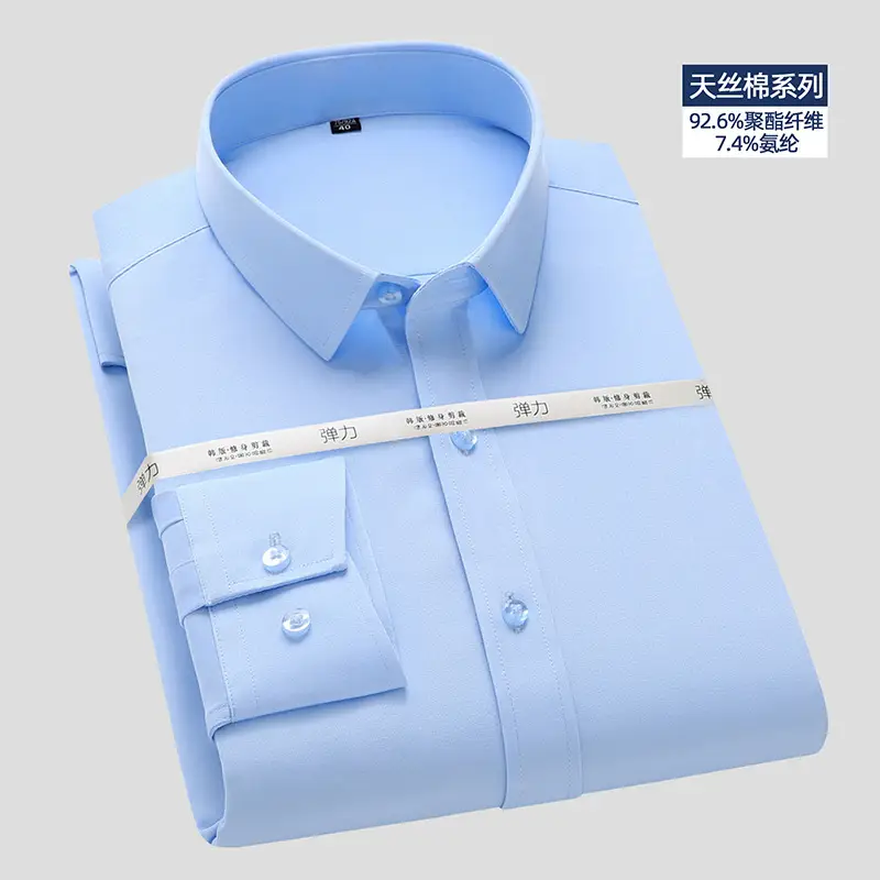 Men's White Tencel Cotton Business Shirt Long Sleeve - Image 15