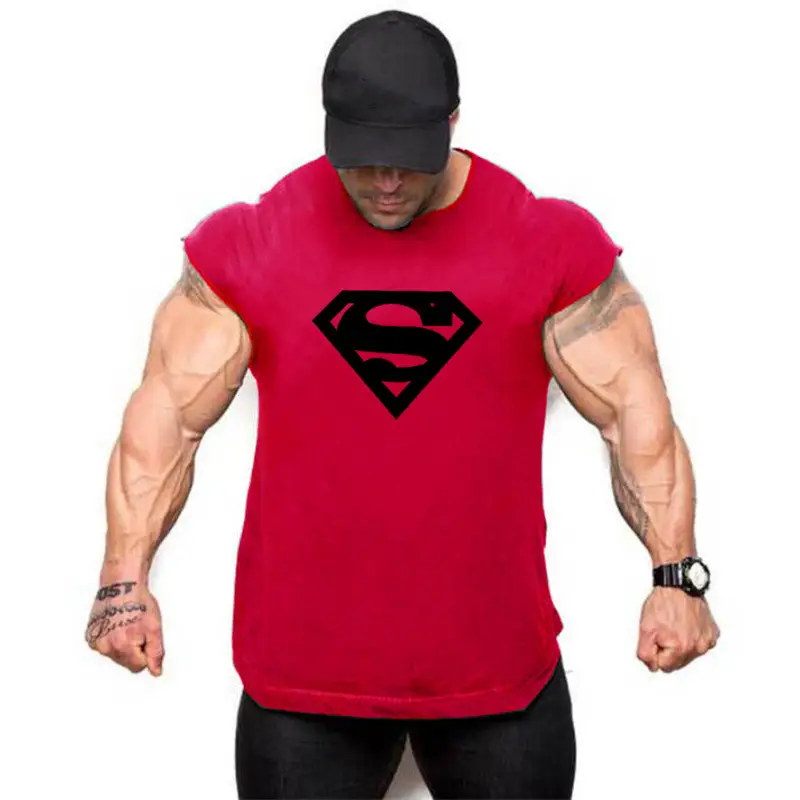 Men's Red Superman Sleeveless Gym T-Shirt
