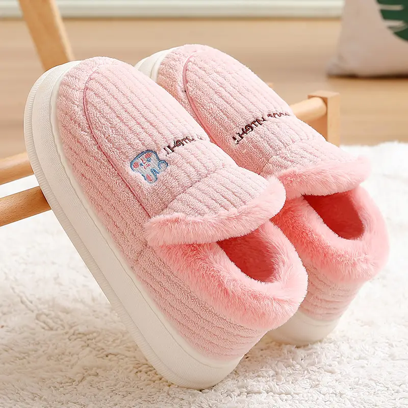 Cotton Slippers for Men, Winter Plush Slippers for Women, Indoor Home Couple Slippers, Non-Slip Plush Warm Cotton Shoes for Home Use, Striped - Image 4